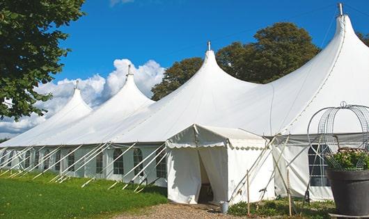 high-quality portable toilets stationed at a wedding, meeting the needs of guests throughout the outdoor reception in Rosemont